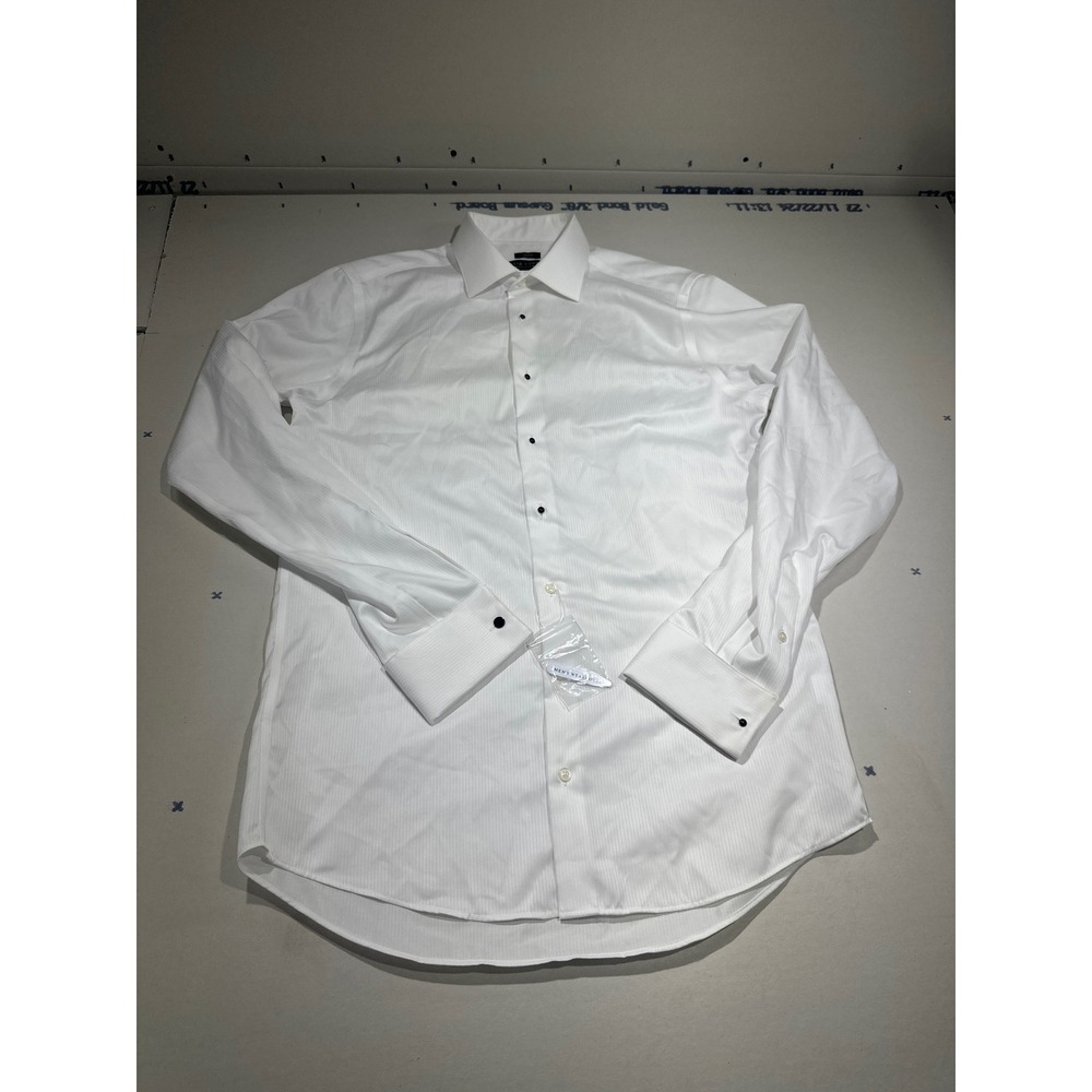 Pronto Uomo Mens White Non-Iron Slim Fit Dress Shirt 16 36/37 Tall French Cuff